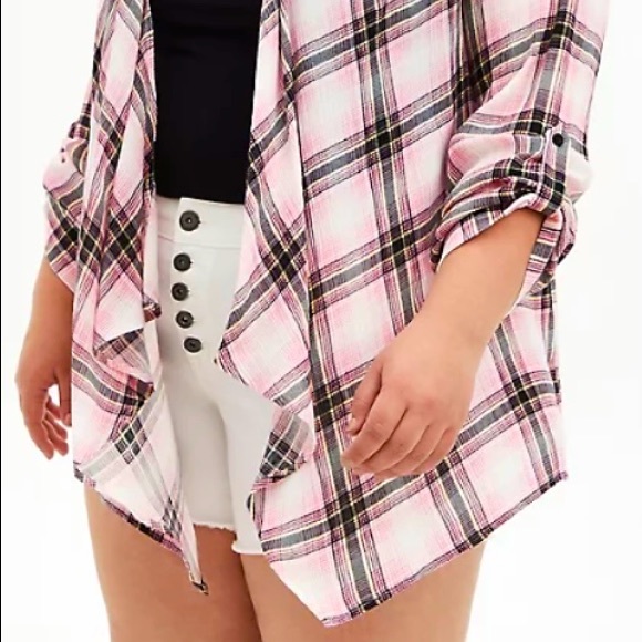 NWT Torrid plaid drape front gauze kimono - Picture 1 of 4